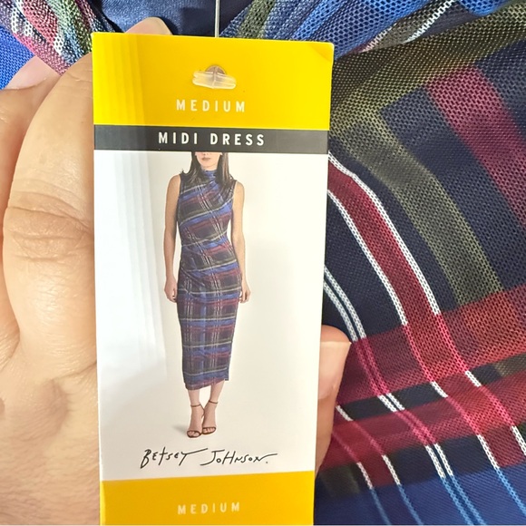 Betsey Johnson Plaid Midi Dress Sleeveless Ruched Bodycon Size M NWT - Picture 5 of 6